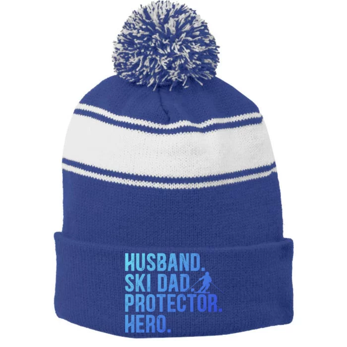 Ski Dad Husband Hero Gift Stripe Pom Pom Beanie