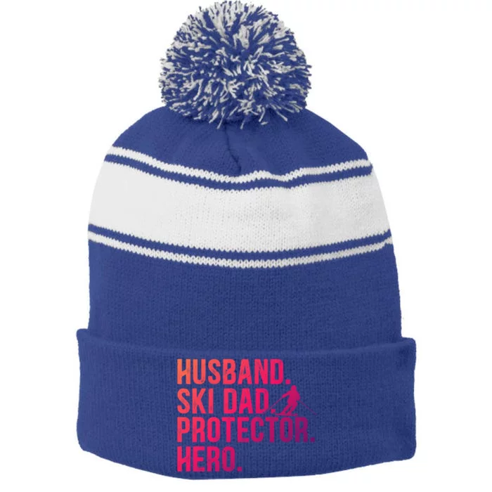 Ski Dad Husband Hero Gift Stripe Pom Pom Beanie