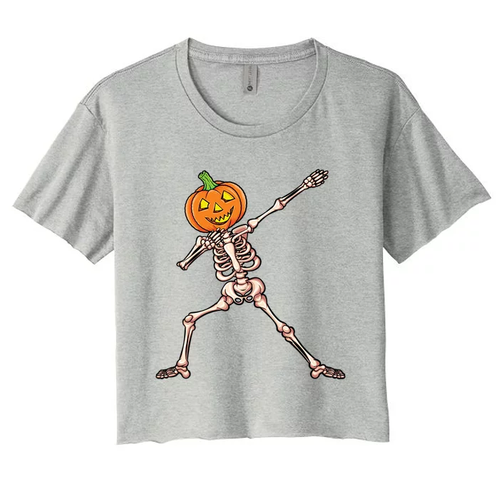 Skeleton Dab Halloween Dabbing Pumpkin Gift Women's Crop Top Tee