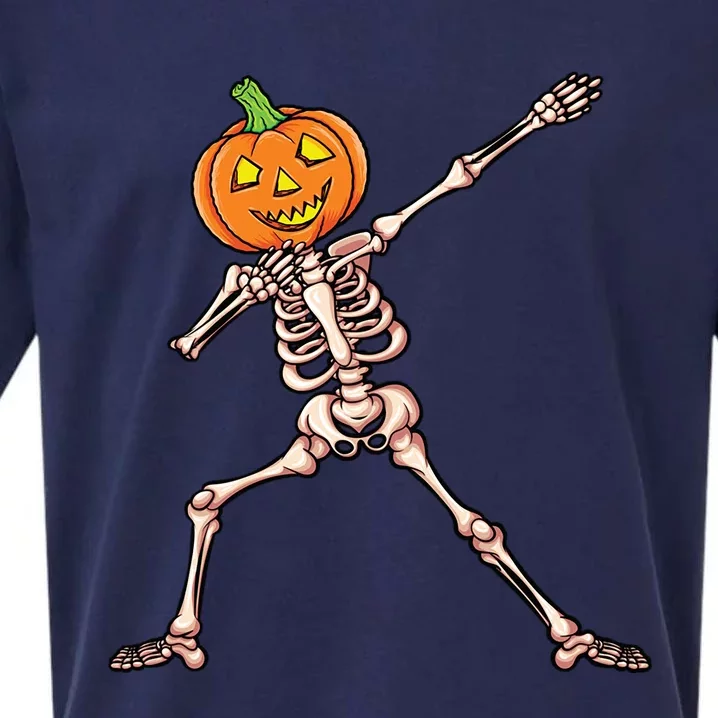 Skeleton Dab Halloween Dabbing Pumpkin Gift Sueded Cloud Jersey T-Shirt