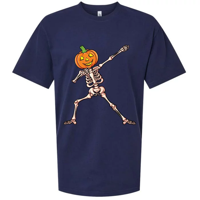 Skeleton Dab Halloween Dabbing Pumpkin Gift Sueded Cloud Jersey T-Shirt