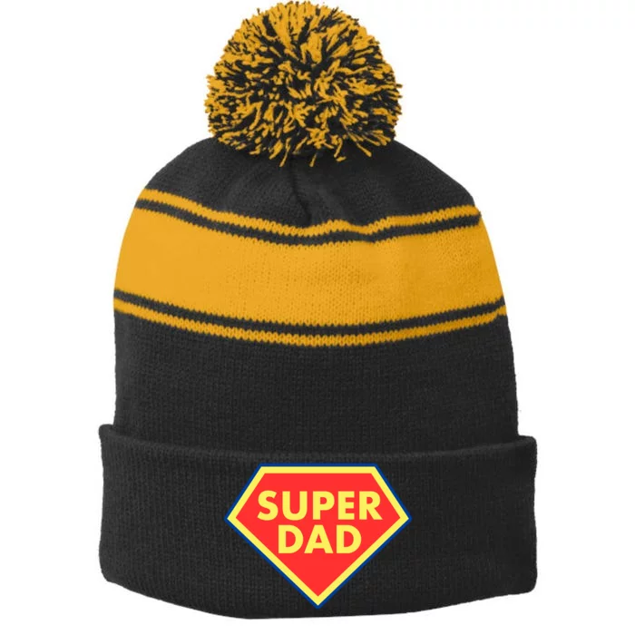 Super Dad Hero Gift Stripe Pom Pom Beanie