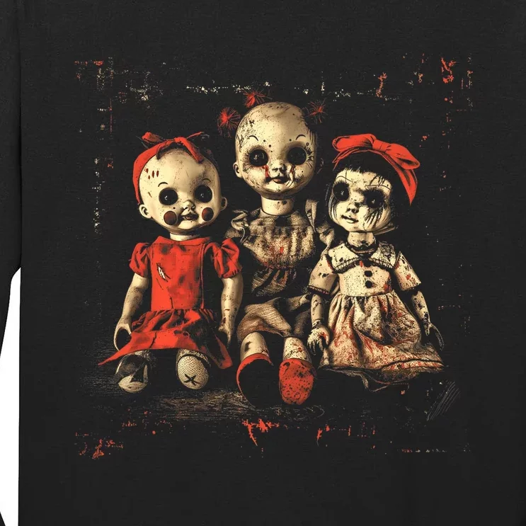 Scary Doll Horror Movie Creepy Haunted Toy Goth Alt Emo Tall Long Sleeve T-Shirt