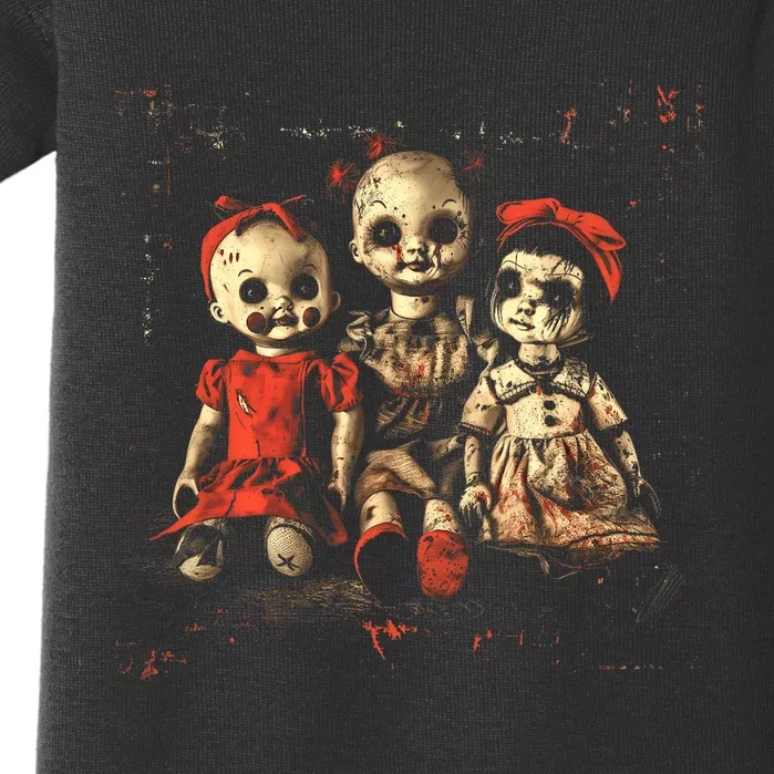 Scary Doll Horror Movie Creepy Haunted Toy Goth Alt Emo Baby Bodysuit