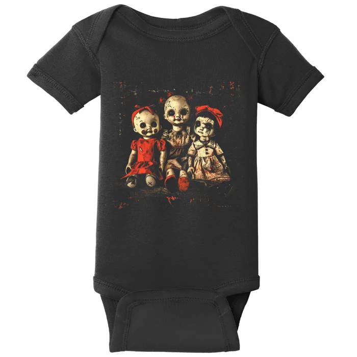 Scary Doll Horror Movie Creepy Haunted Toy Goth Alt Emo Baby Bodysuit