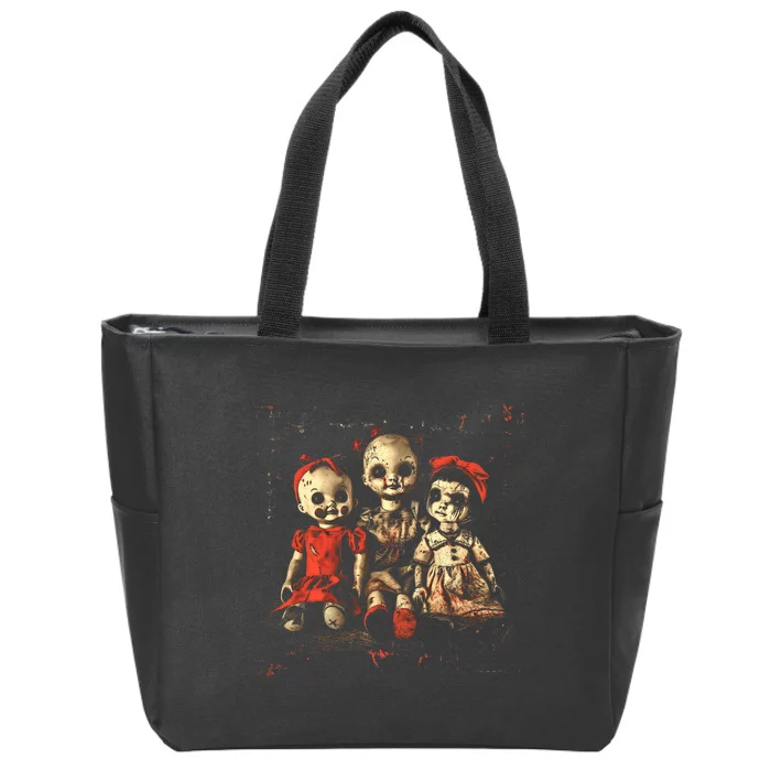 Scary Doll Horror Movie Creepy Haunted Toy Goth Alt Emo Zip Tote Bag