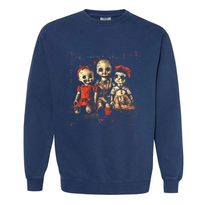 Scary Doll Horror Movie Creepy Haunted Toy Goth Alt Emo Garment-Dyed Sweatshirt