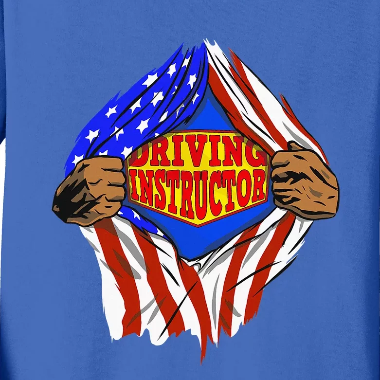 Super Driving Instructor Hero Job Kids Long Sleeve Shirt