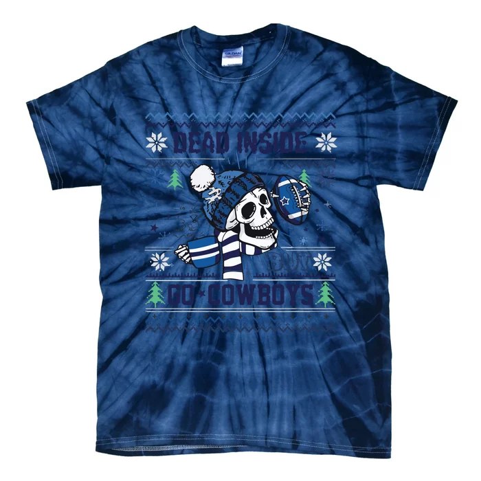 Skull Dead Inside But Go Dallas Cowboy Christmas Tie-Dye T-Shirt