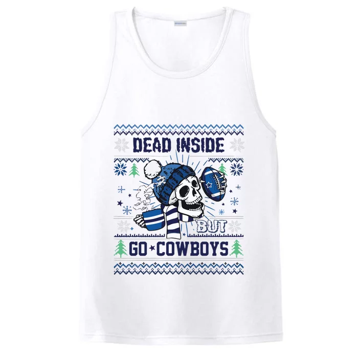 Skull Dead Inside But Go Dallas Cowboy Christmas Performance Tank