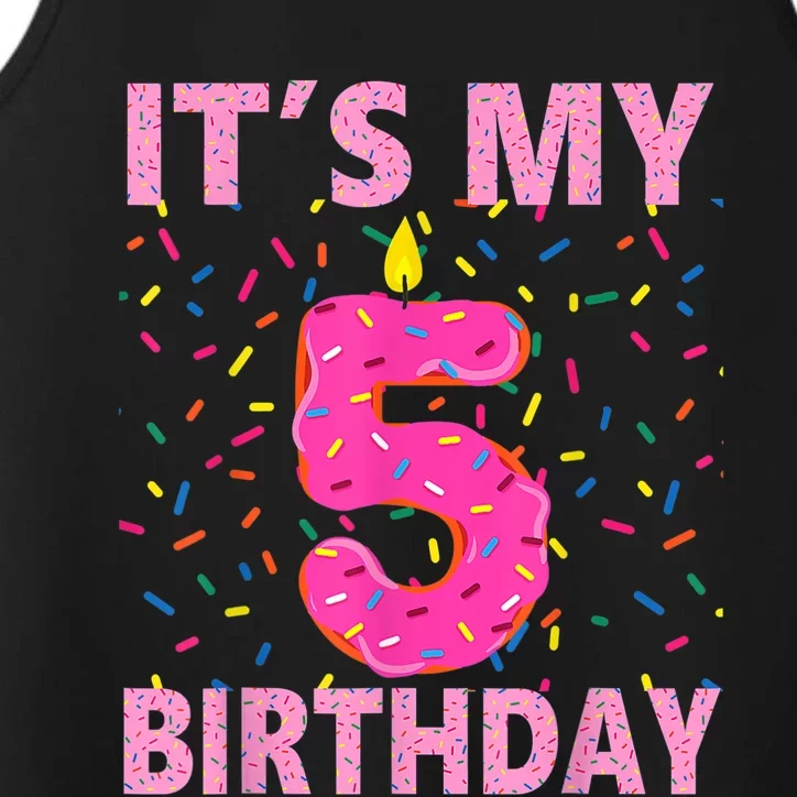 Sweet donut It's My 5th Birthday Shirt 5 Yrs Old Gifts Performance Tank