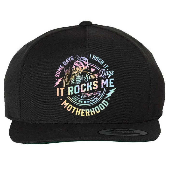 Some Days I Rock It Some Days It Rocks Me Tie Dye Skull Mom Wool Snapback Cap