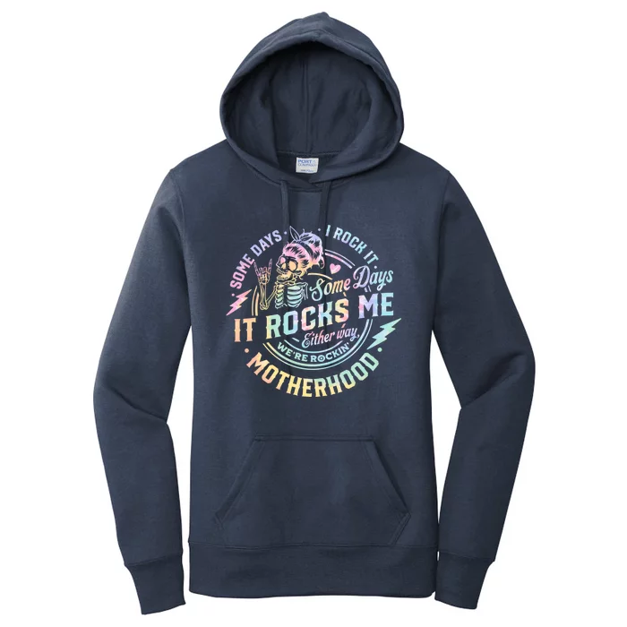 Some Days I Rock It Some Days It Rocks Me Tie Dye Skull Mom Women's Pullover Hoodie