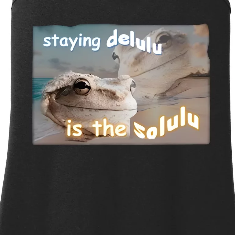 Staying Delulu Is The Solulu Frog Meme Ladies Essential Tank