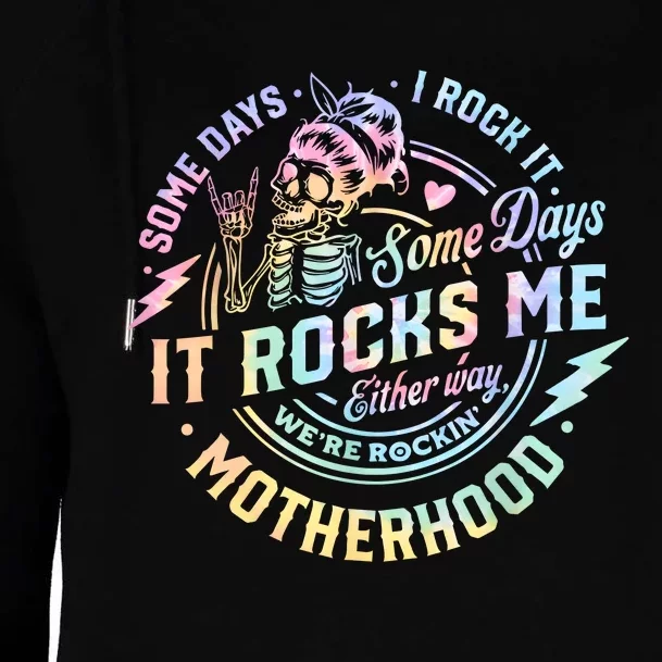 Some Days I Rock It Some Days It Rocks Me Tie Dye Skull Mom Womens Funnel Neck Pullover Hood