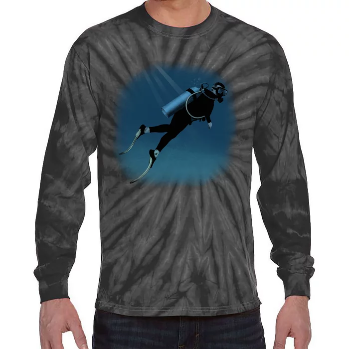 Scuba Diving Illustration Tie-Dye Long Sleeve Shirt