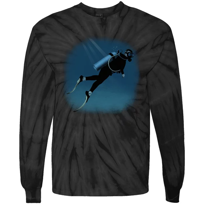 Scuba Diving Illustration Tie-Dye Long Sleeve Shirt