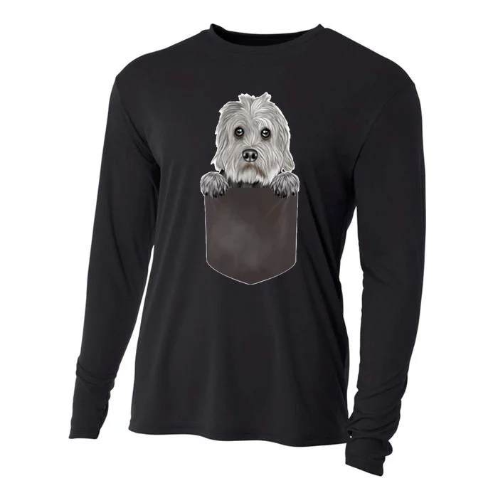 S Dog In Pocket Funny Dog Lover Dandie Dinmont Terrier V Neck Cooling Performance Long Sleeve Crew