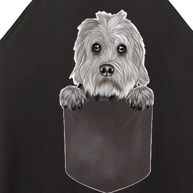 S Dog In Pocket Funny Dog Lover Dandie Dinmont Terrier V Neck Women’s Perfect Tri Rocker Tank