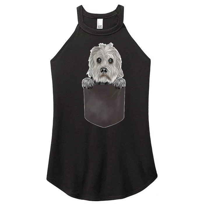 S Dog In Pocket Funny Dog Lover Dandie Dinmont Terrier V Neck Women’s Perfect Tri Rocker Tank