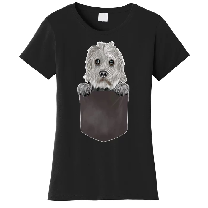 S Dog In Pocket Funny Dog Lover Dandie Dinmont Terrier V Neck Women's T-Shirt