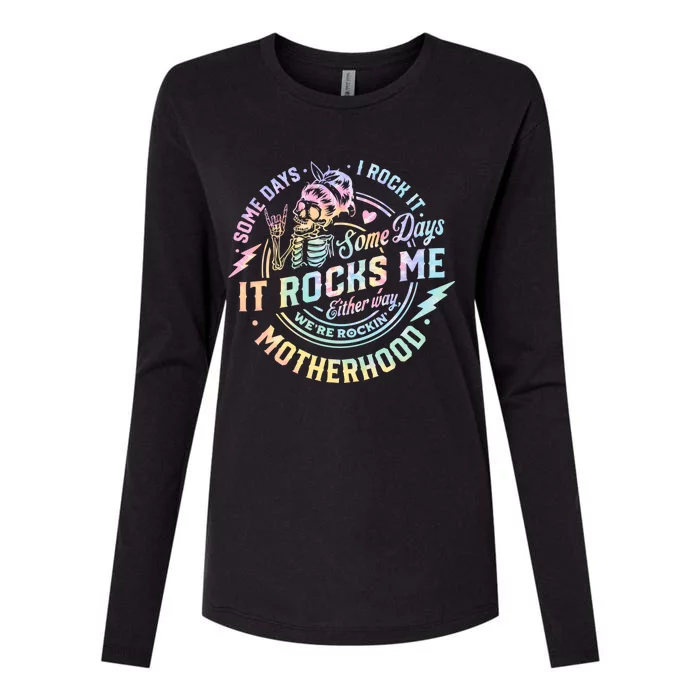 Some Days I Rock It Some Days It Rocks Me Tie Dye Skull Mom Gift Womens Cotton Relaxed Long Sleeve T-Shirt