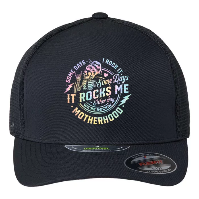 Some Days I Rock It Some Days It Rocks Me Tie Dye Skull Mom Gift Flexfit Unipanel Trucker Cap