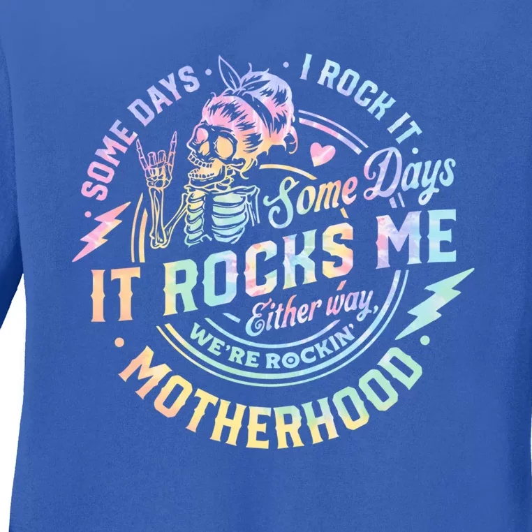 Some Days I Rock It Some Days It Rocks Me Tie Dye Skull Mom Gift Ladies Long Sleeve Shirt