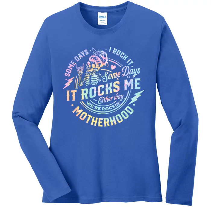 Some Days I Rock It Some Days It Rocks Me Tie Dye Skull Mom Gift Ladies Long Sleeve Shirt