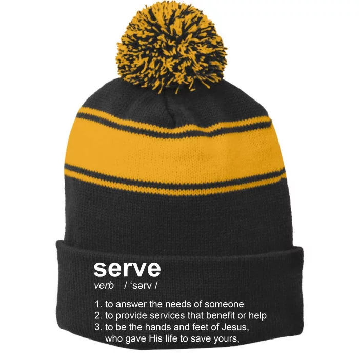 Serve Definition Jesus Christian Faith Stripe Pom Pom Beanie