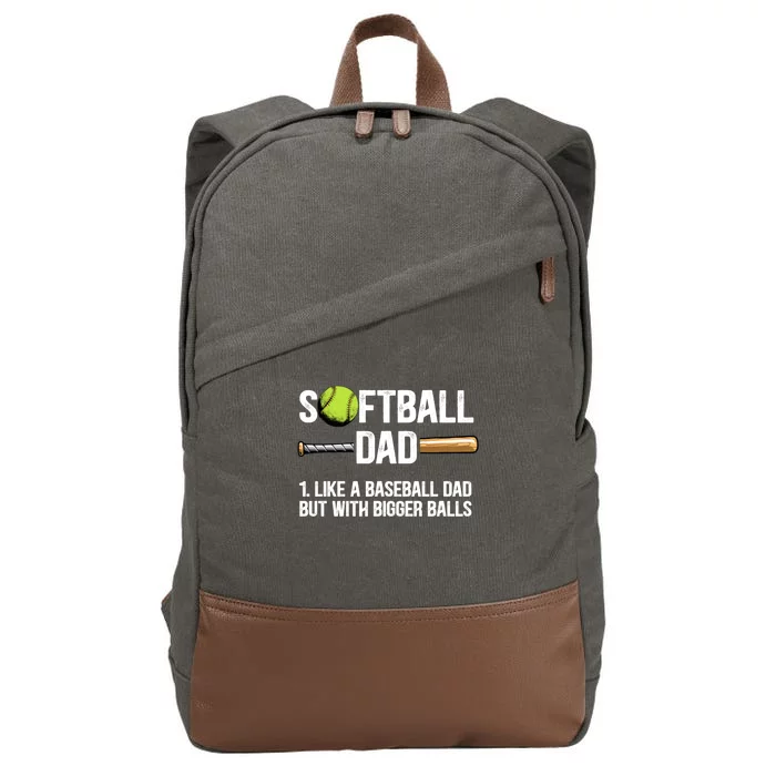 Softball Dad Just Like A Baseball Dad But With Bigger Balls Cute Gift Cotton Canvas Backpack