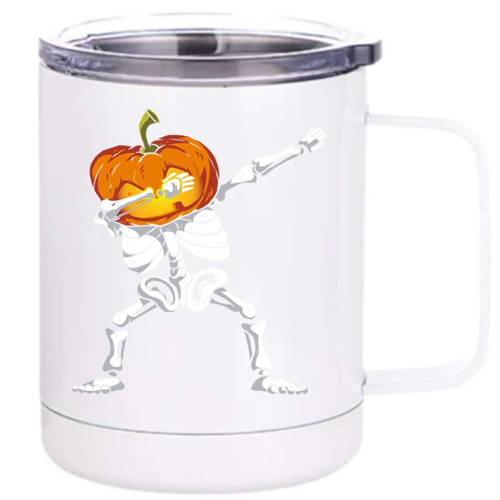 Skeleton Dabbing Jack O Lantern Dance Halloween Pumpkin Dab Gift Front & Back 12oz Stainless Steel Tumbler Cup