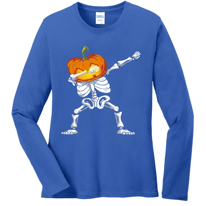 Skeleton Dabbing Jack O Lantern Dance Halloween Pumpkin Dab Gift Ladies Long Sleeve Shirt