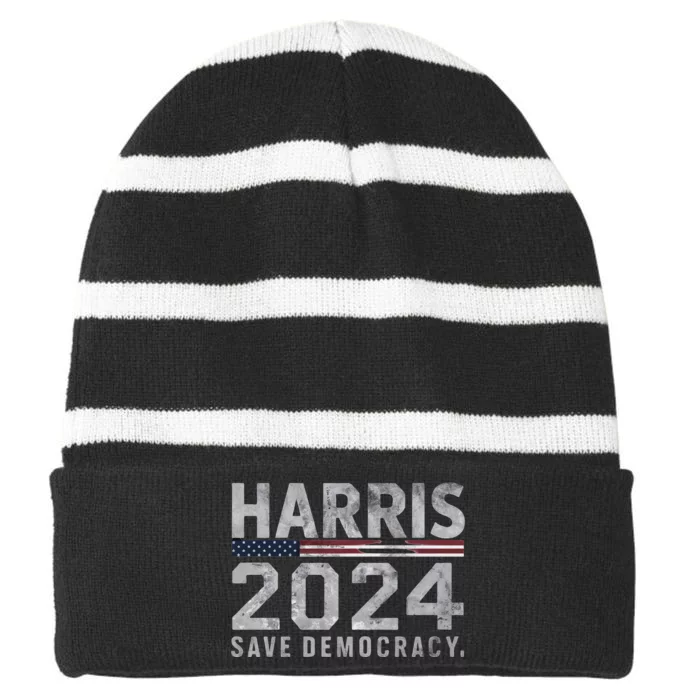 Save Democracy Kamala Harris For President 2024 Striped Beanie with Solid Band