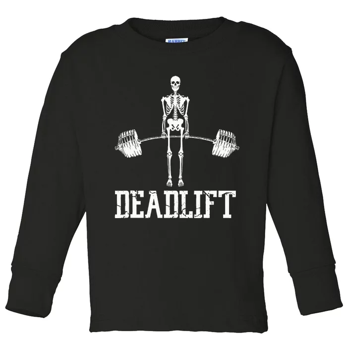 Skeleton Dead Lift Funny Halloween Lifting Weights Vintage Toddler Long Sleeve Shirt