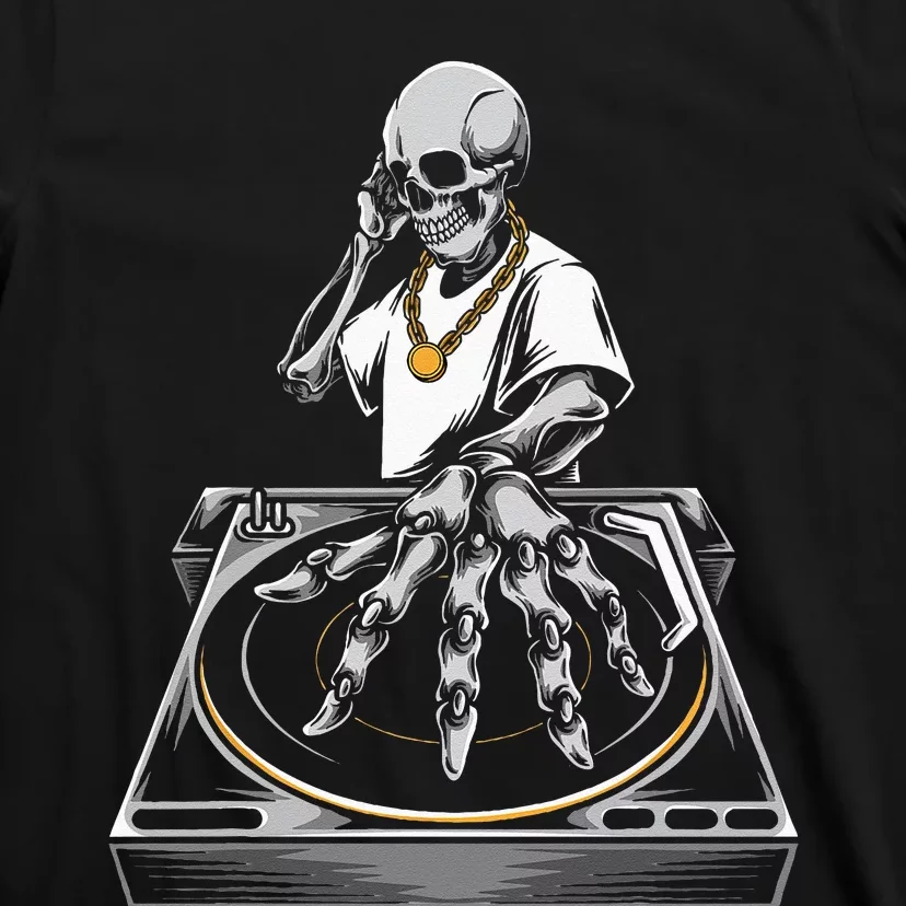 Skeleton DJ Lazy Halloween Costume Skull Disc Jockey T-Shirt