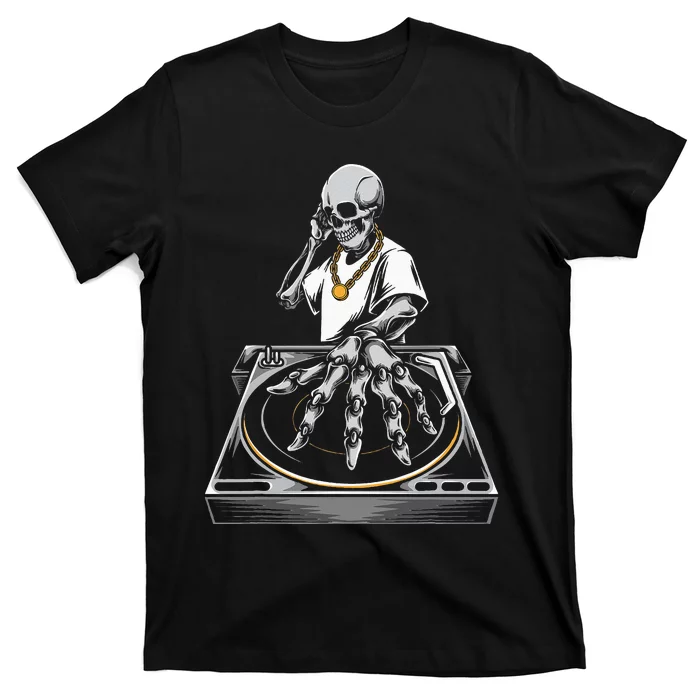 Skeleton DJ Lazy Halloween Costume Skull Disc Jockey T-Shirt