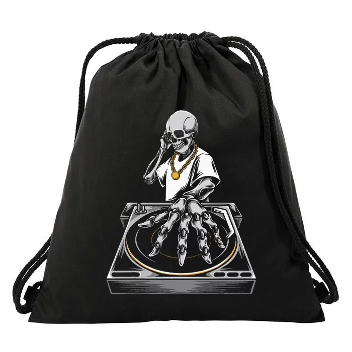 Skeleton DJ Lazy Halloween Costume Skull Disc Jockey Drawstring Bag