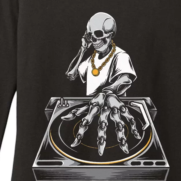 Skeleton DJ Lazy Halloween Costume Skull Disc Jockey Womens CVC Long Sleeve Shirt