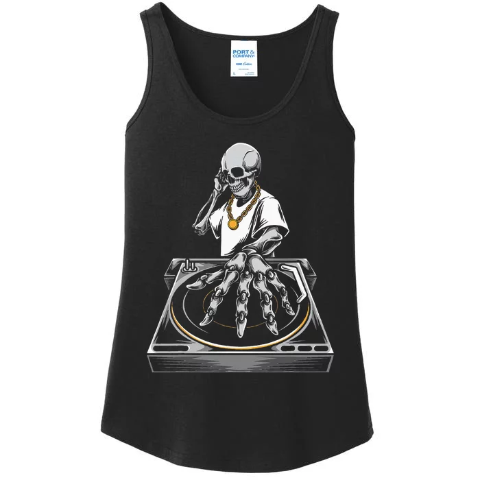 Skeleton DJ Lazy Halloween Costume Skull Disc Jockey Ladies Essential Tank