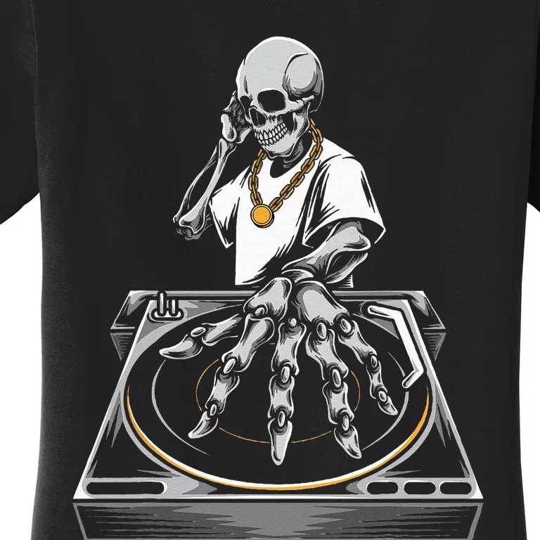 Skeleton DJ Lazy Halloween Costume Skull Disc Jockey Women's T-Shirt