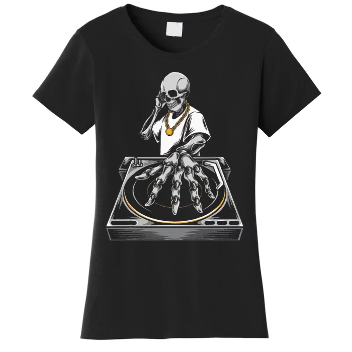 Skeleton DJ Lazy Halloween Costume Skull Disc Jockey Women's T-Shirt