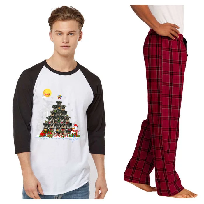 Schnauzer Dog Lover Matching Santa Christmas Tree Gift Raglan Sleeve Pajama Set