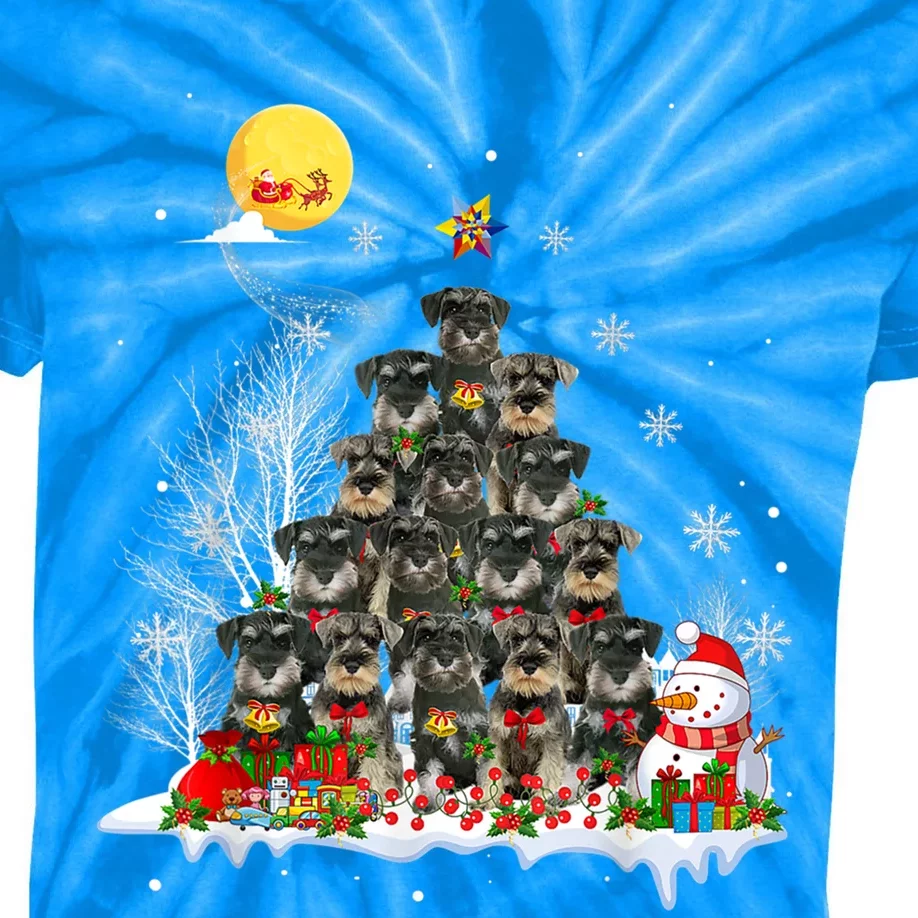 Schnauzer Dog Lover Matching Santa Christmas Tree Gift Kids Tie-Dye T-Shirt