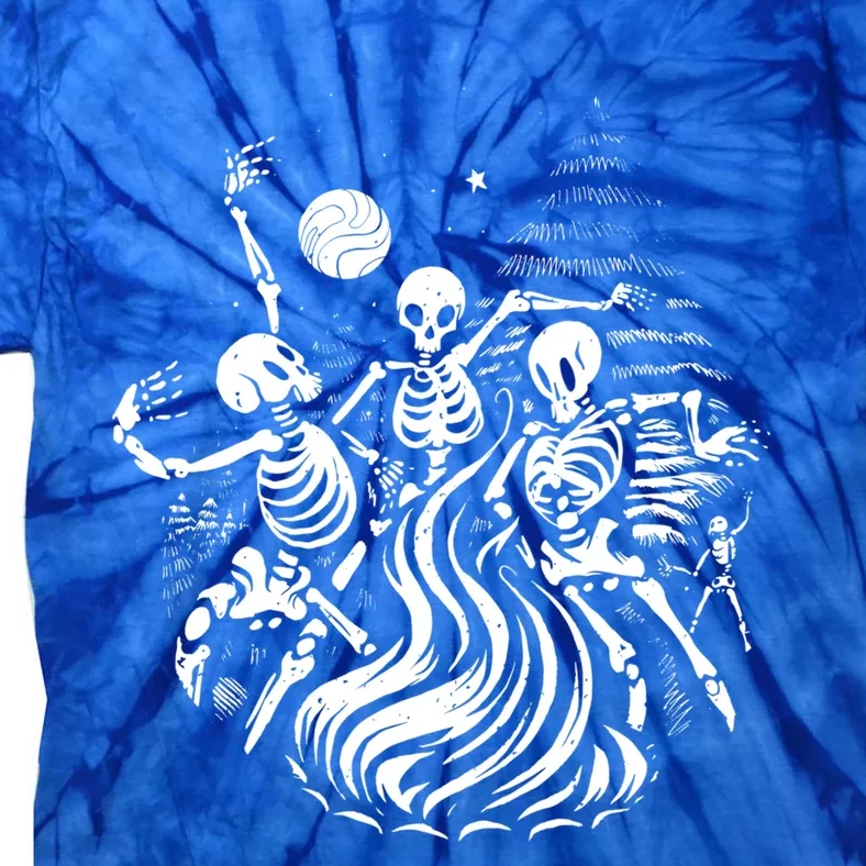 Skeleton Dancing Lazy Halloween Costume Funny Spooky Skull Funny Gift Tie-Dye T-Shirt