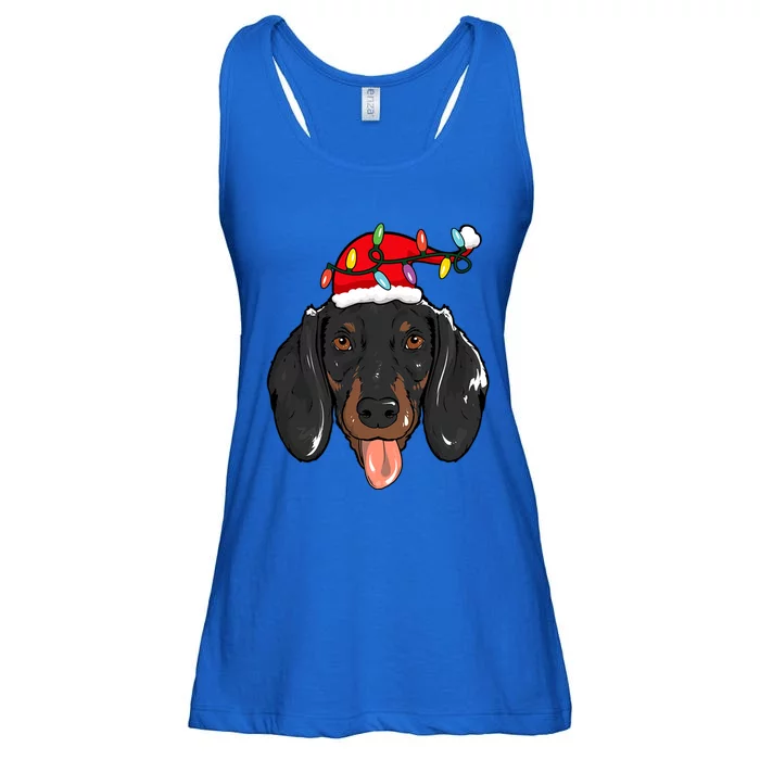 Santa Dachshund Light Christmas Meaningful Gift Ladies Essential Flowy Tank