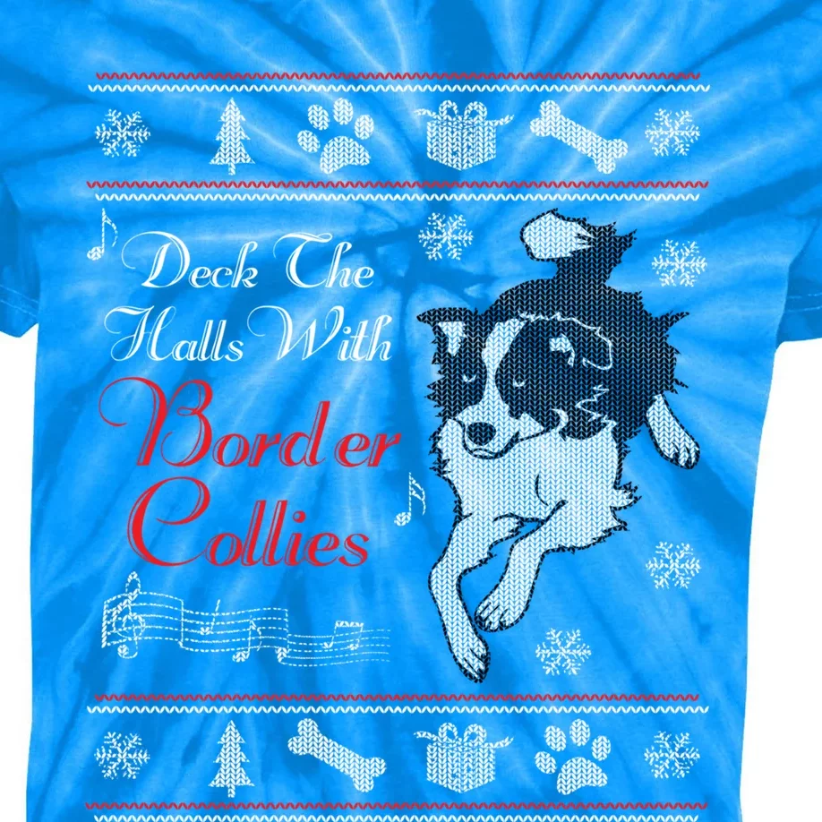 Santa Dog Lover Gift Border Collie Ugly Christmas Kids Tie-Dye T-Shirt