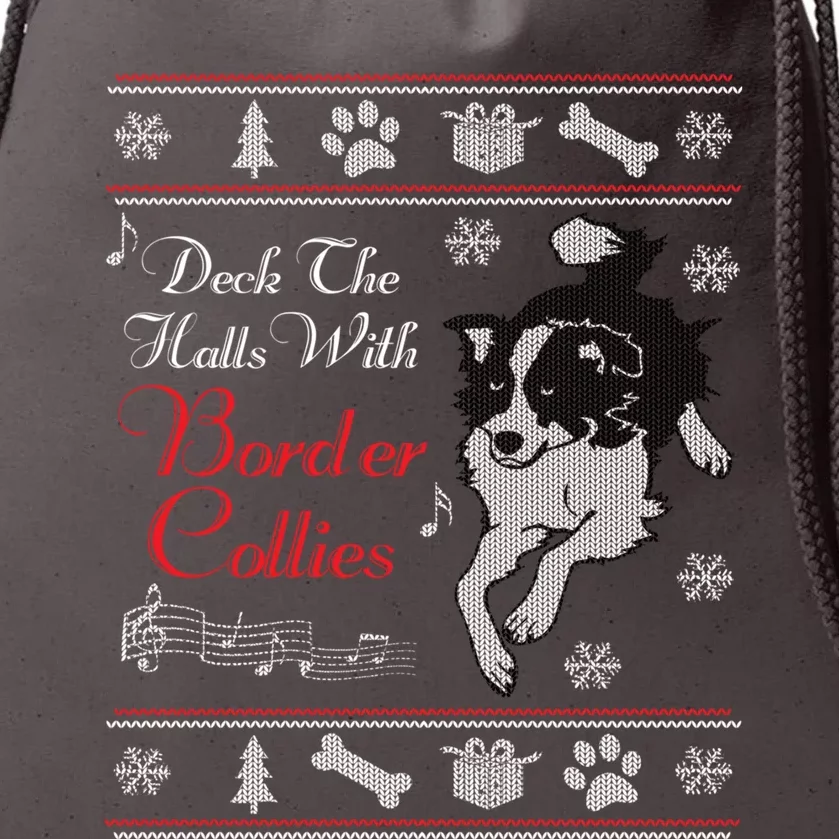 Santa Dog Lover Gift Border Collie Ugly Christmas Drawstring Bag