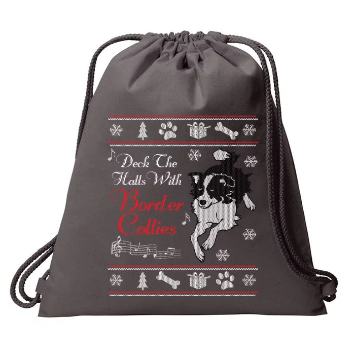 Santa Dog Lover Gift Border Collie Ugly Christmas Drawstring Bag