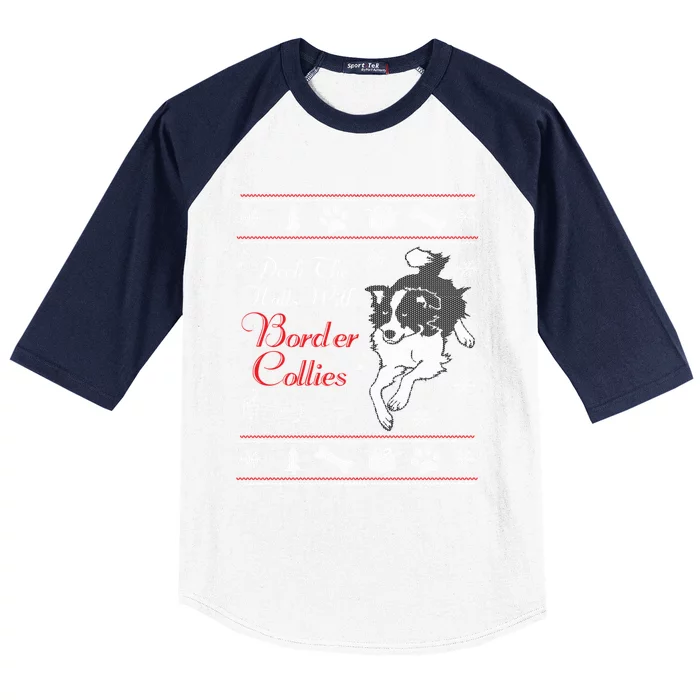 Santa Dog Lover Gift Border Collie Ugly Christmas Baseball Sleeve Shirt